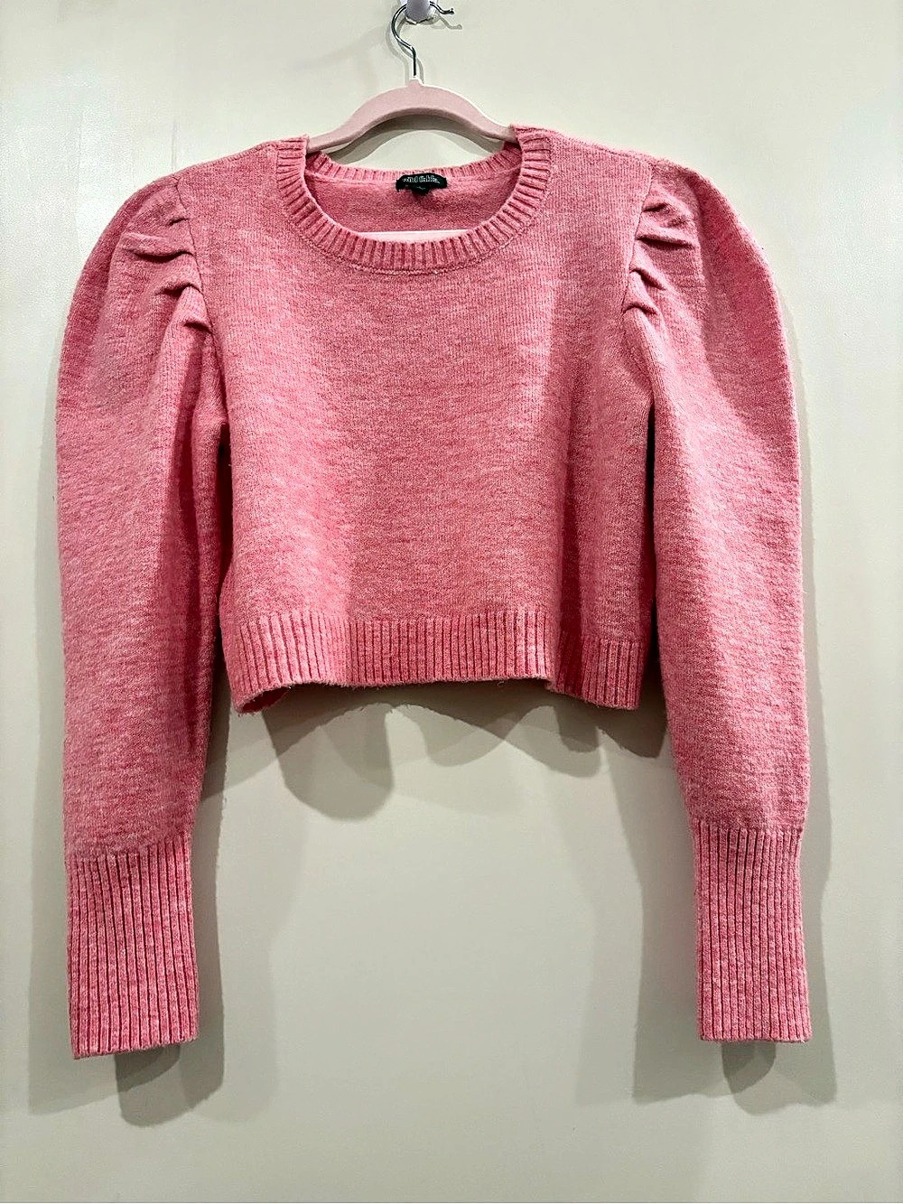 Wild Fable Pink Puff Sleeve Cropped Sweater Pink Large